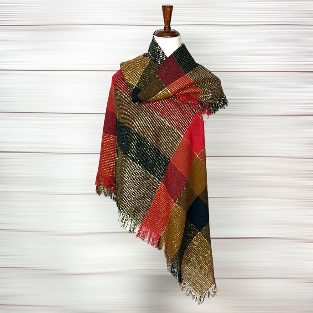NWOT Ben Goodman Vintage Large Plaid Sparkly Square Scarf Shawl made in Japan